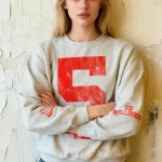 Custom Varsity Letter Crewneck | Personalized Distressed Game Day Sweatshirt with Number - Image 3