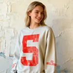 Custom Varsity Letter Crewneck | Personalized Distressed Game Day Sweatshirt with Number - Image 2