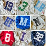 Custom Varsity Letter Crewneck | Personalized Distressed Game Day Sweatshirt with Number - Image 10