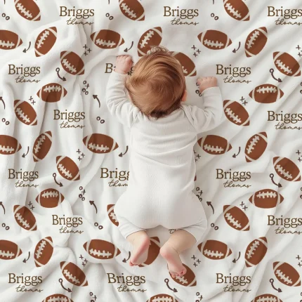 Football baby blanket size 30x40 with name
