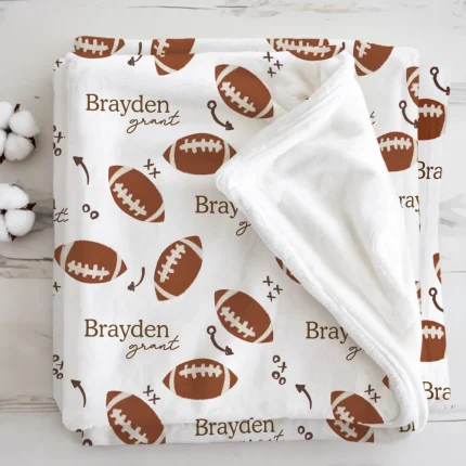 Personalized football blanket with custom baby name