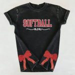 Football Mom Shirt | Glitter Embroidered Vintage Game Day T-Shirt with Bow Detail - Image 2