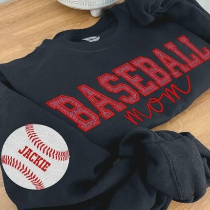 Personalized Baseball Mom Sweatshirt with Sleeve Name
