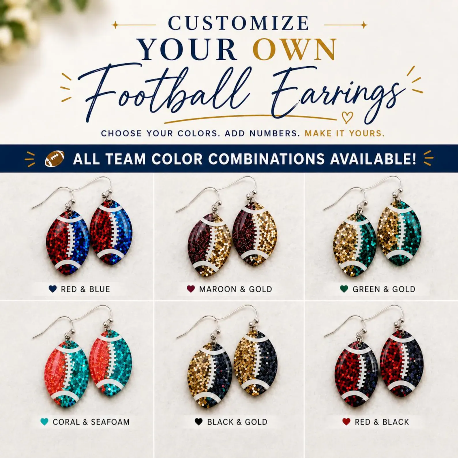 il_1588xN.8352467065_bdxs Personalized Football Earrings | Custom Team Colors Game Day Jewelry(Buy 1 Get 1 Free) - Image 1